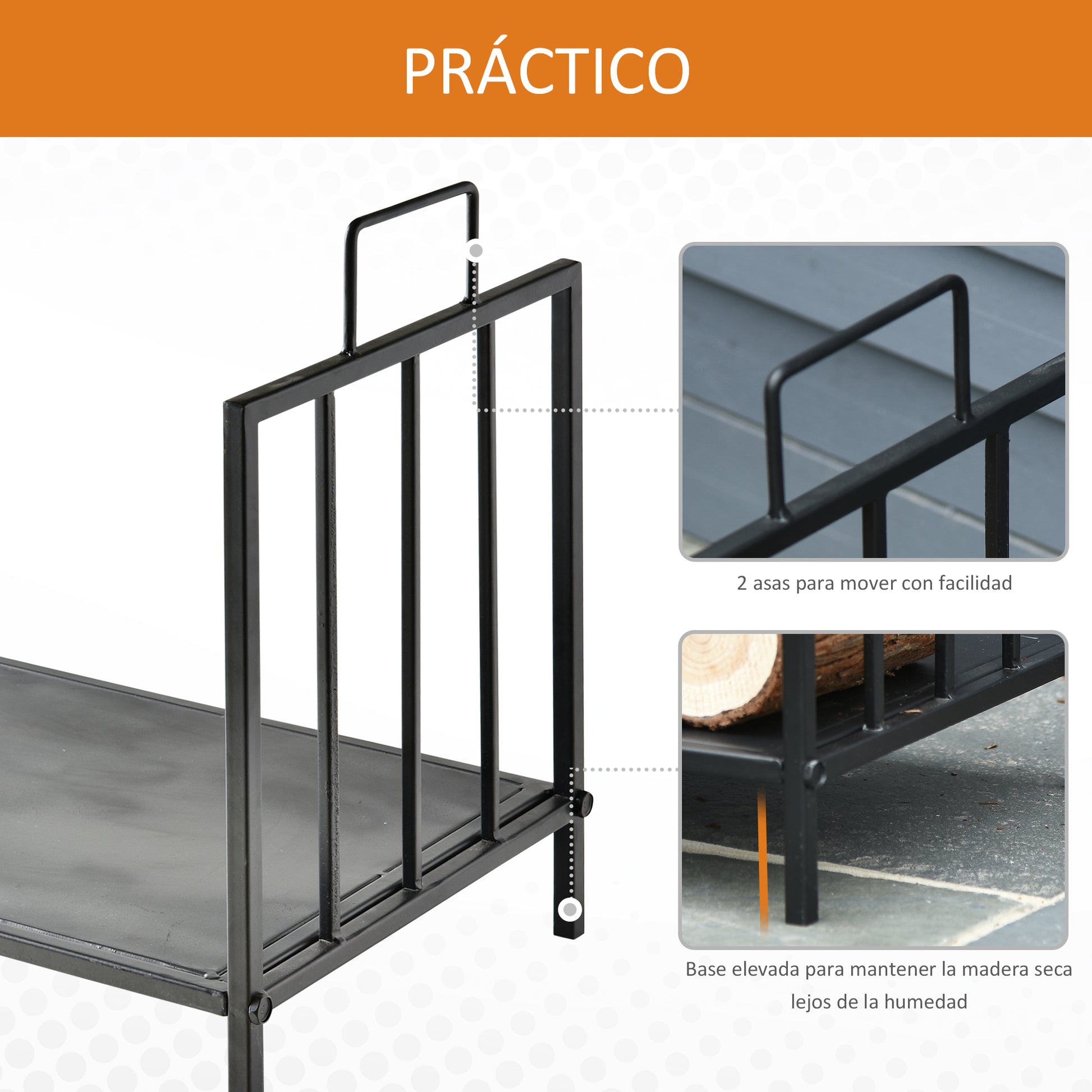 Fireplace Wood Rack 44.5x33x46.5 cm Traditional Indoor and Outdoor Log Holder Wood Storage Firewood Stand with Handles Elevated Design Black