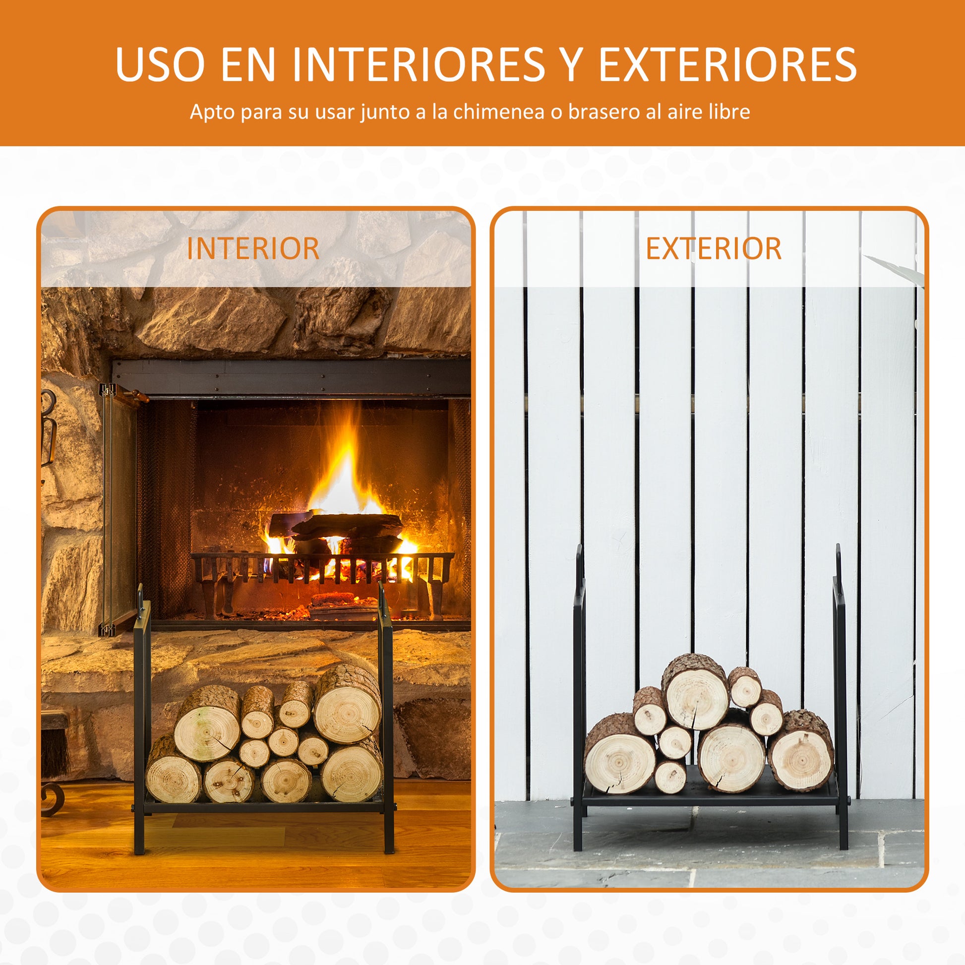 Fireplace Wood Rack 44.5x33x46.5 cm Traditional Indoor and Outdoor Log Holder Wood Storage Firewood Stand with Handles Elevated Design Black