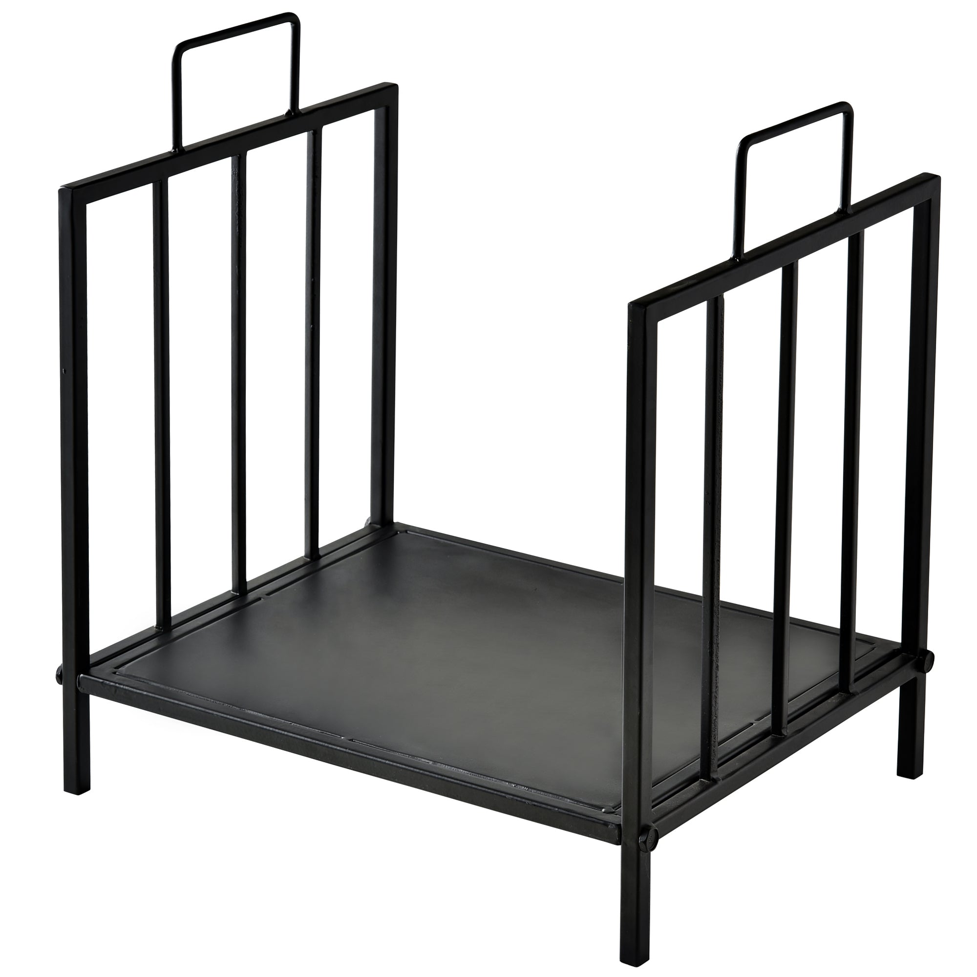 Fireplace Wood Rack 44.5x33x46.5 cm Traditional Indoor and Outdoor Log Holder Wood Storage Firewood Stand with Handles Elevated Design Black