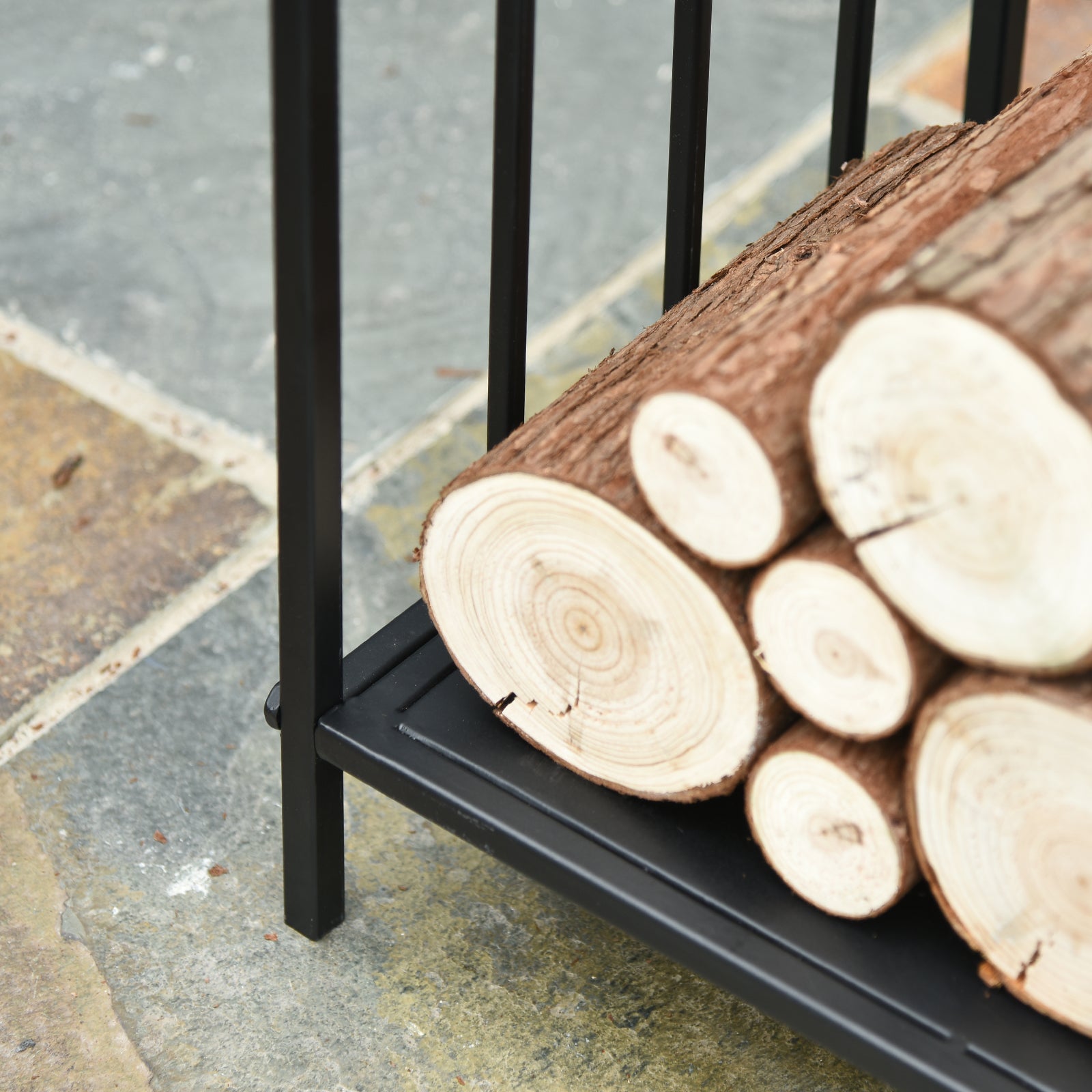 Fireplace Wood Rack 44.5x33x46.5 cm Traditional Indoor and Outdoor Log Holder Wood Storage Firewood Stand with Handles Elevated Design Black