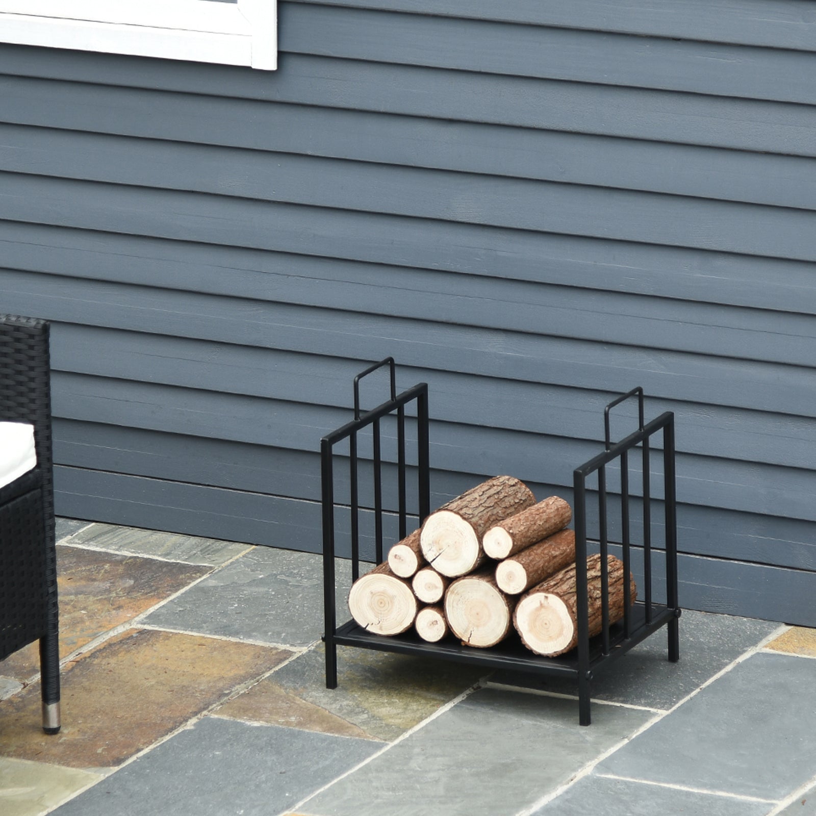 Fireplace Wood Rack 44.5x33x46.5 cm Traditional Indoor and Outdoor Log Holder Wood Storage Firewood Stand with Handles Elevated Design Black