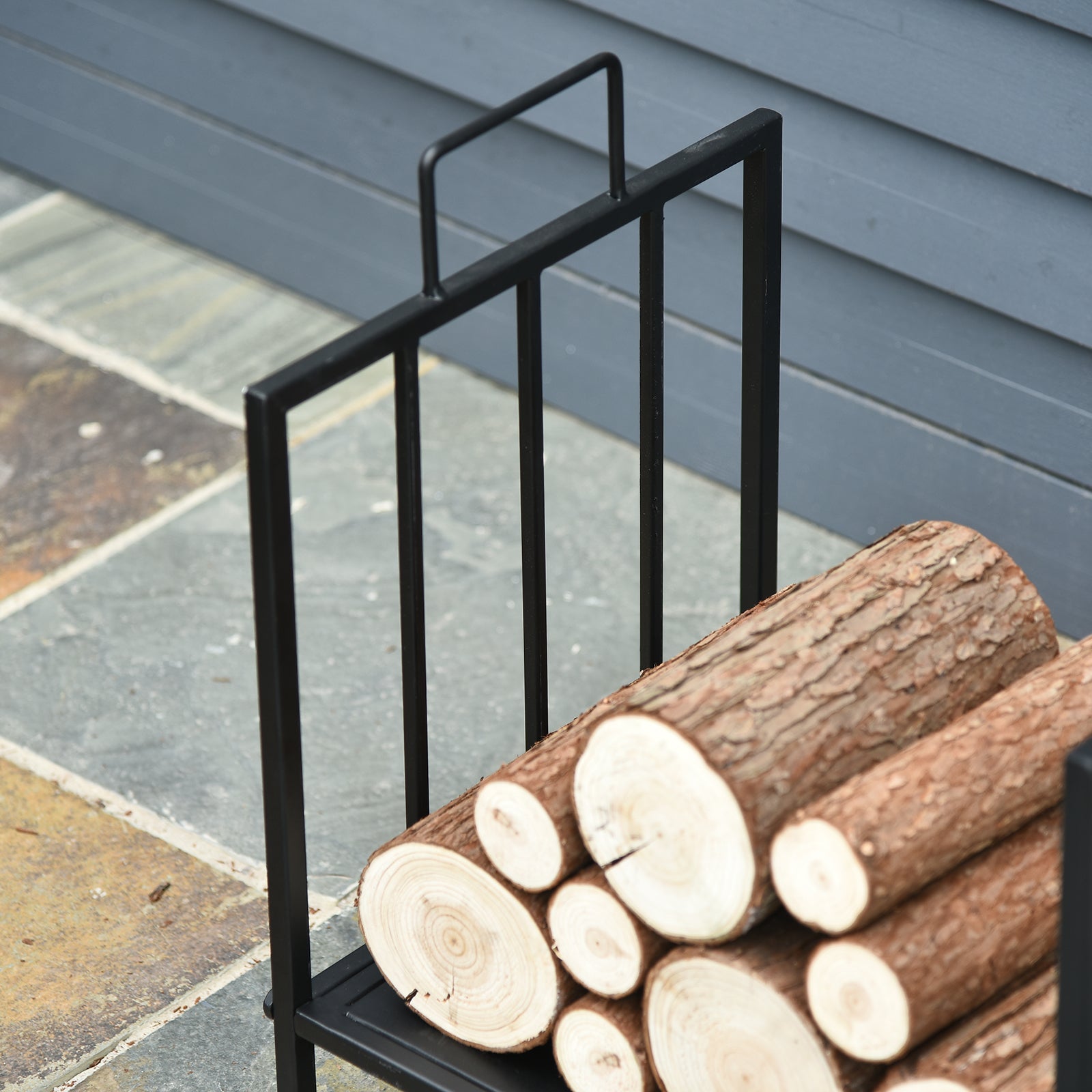 Fireplace Wood Rack 44.5x33x46.5 cm Traditional Indoor and Outdoor Log Holder Wood Storage Firewood Stand with Handles Elevated Design Black