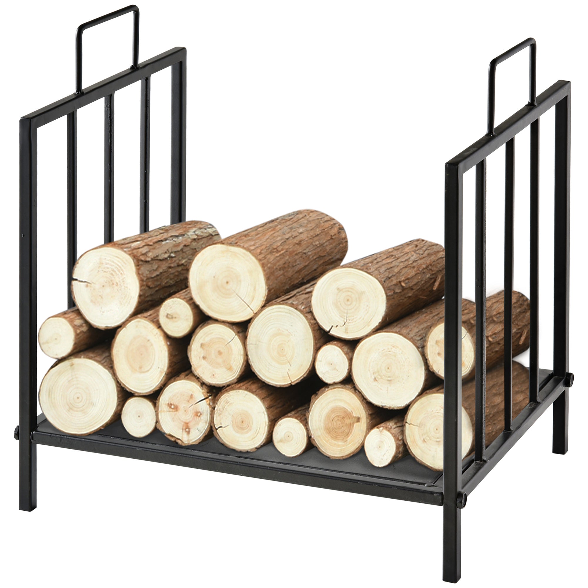 Fireplace Wood Rack 44.5x33x46.5 cm Traditional Indoor and Outdoor Log Holder Wood Storage Firewood Stand with Handles Elevated Design Black