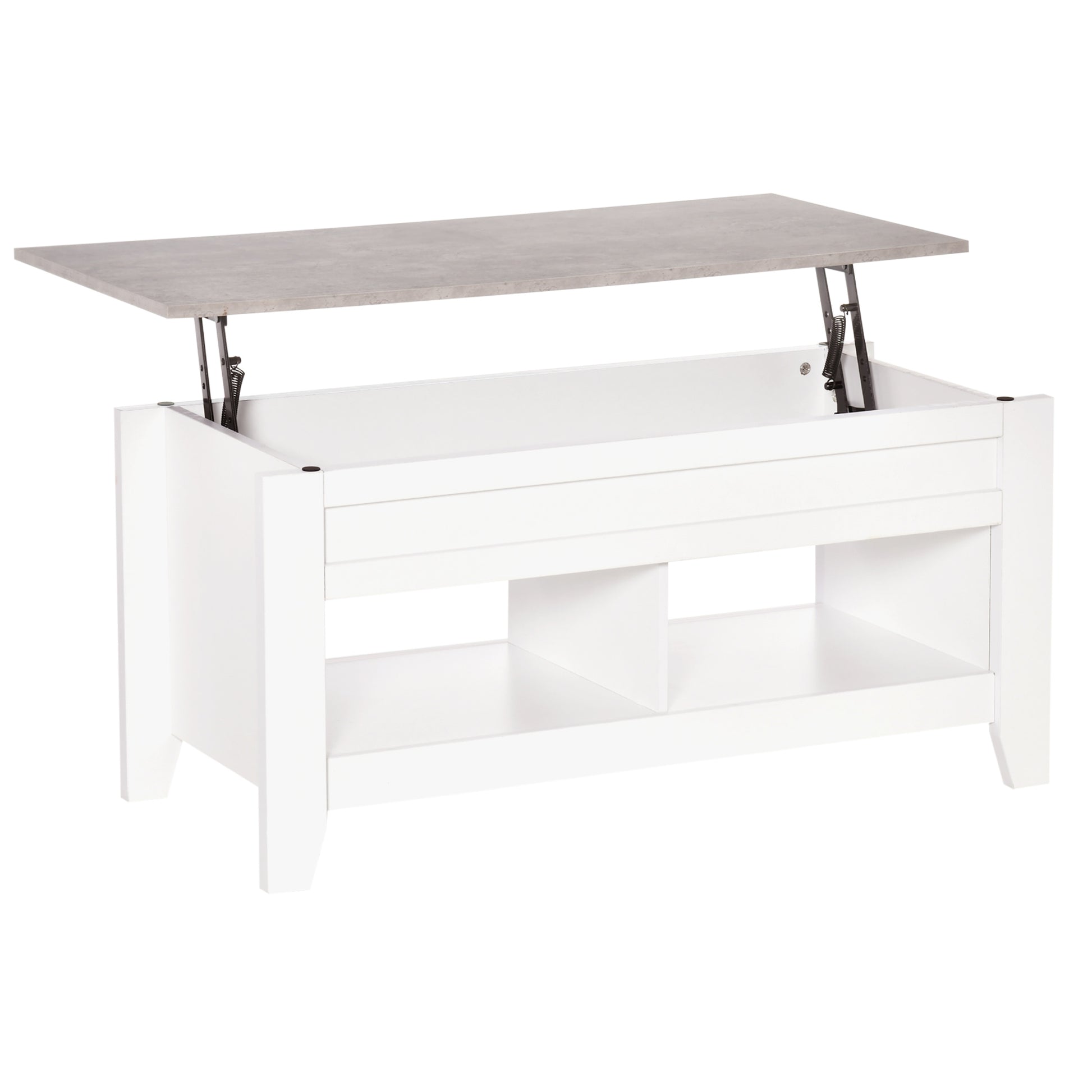 Lift-Top Coffee Table with Lift-Up Countertop, 2 Open Compartments, and Hidden Storage Space 105x50x49 cm White and Marble Effect