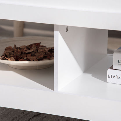 Lift-Top Coffee Table with Lift-Up Countertop, 2 Open Compartments, and Hidden Storage Space 105x50x49 cm White and Marble Effect