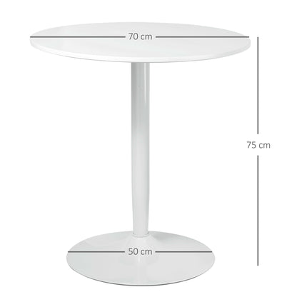 Dining Table, Round Kitchen Table, Modern Dining Table for 2 Persons, Bar Table with Steel Leg, Non-Slip Footrest, Coffee Table for Living Room, Ø70 x 75 cm, White