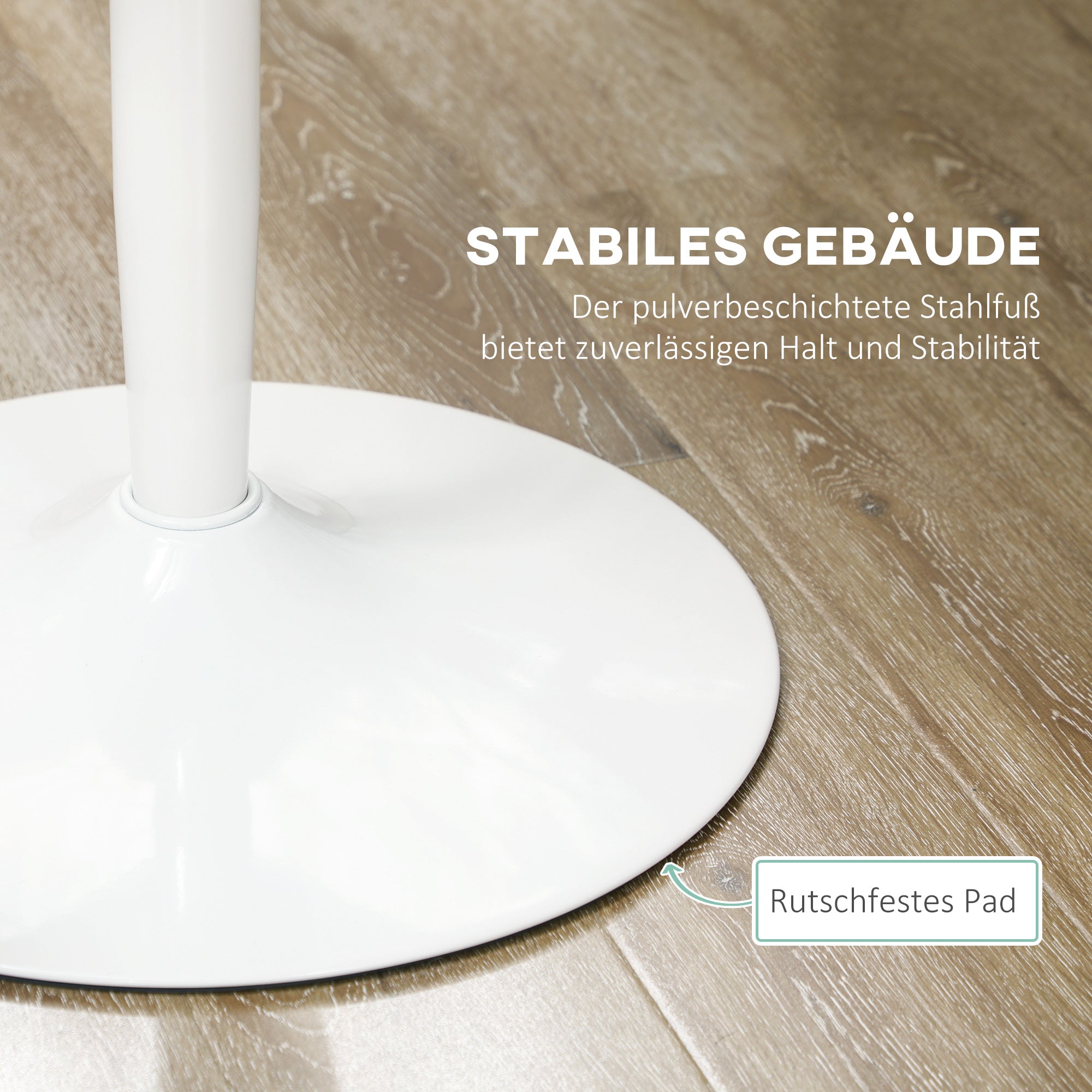 Dining Table, Round Kitchen Table, Modern Dining Table for 2 Persons, Bar Table with Steel Leg, Non-Slip Footrest, Coffee Table for Living Room, Ø70 x 75 cm, White