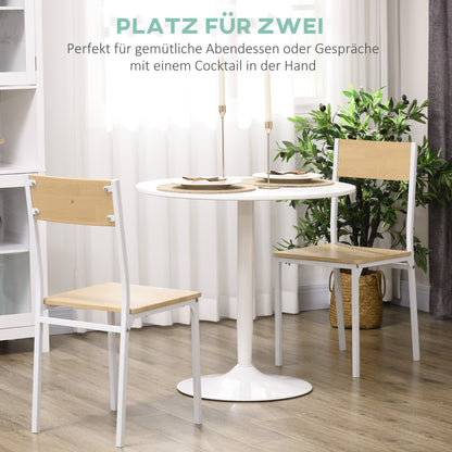 Dining Table, Round Kitchen Table, Modern Dining Table for 2 Persons, Bar Table with Steel Leg, Non-Slip Footrest, Coffee Table for Living Room, Ø70 x 75 cm, White