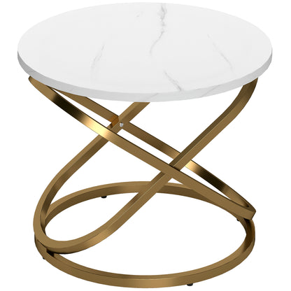 Round Coffee Table — Industrial Style Gold Metal Base with Marble-Effect Top, Ø 60 × 46 cm (Ø 23.6 × 18.1 in)
