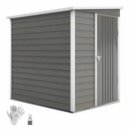 Metal Tool Shed 2.3m² 142x184x181cm Storage Shed with Foundation Pent Roof Window Lockable Door Gloves Weatherproof Garden Shed Outdoor Garden Shed for Garden Backyard Light Gray