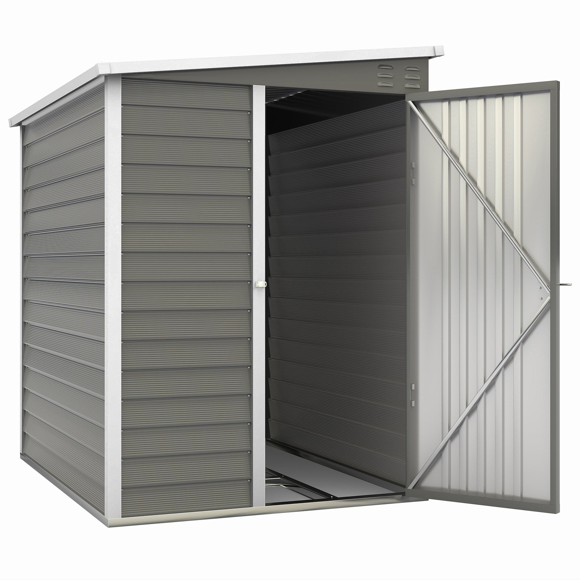 Metal Tool Shed 2.3m² 142x184x181cm Storage Shed with Foundation Pent Roof Window Lockable Door Gloves Weatherproof Garden Shed Outdoor Garden Shed for Garden Backyard Light Gray