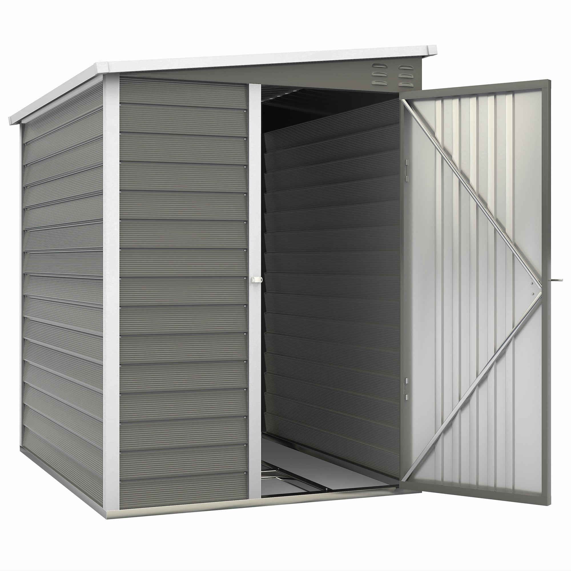 Metal Tool Shed 2.3m² 142x184x181cm Storage Shed with Foundation Pent Roof Window Lockable Door Gloves Weatherproof Garden Shed Outdoor Garden Shed for Garden Backyard Light Gray