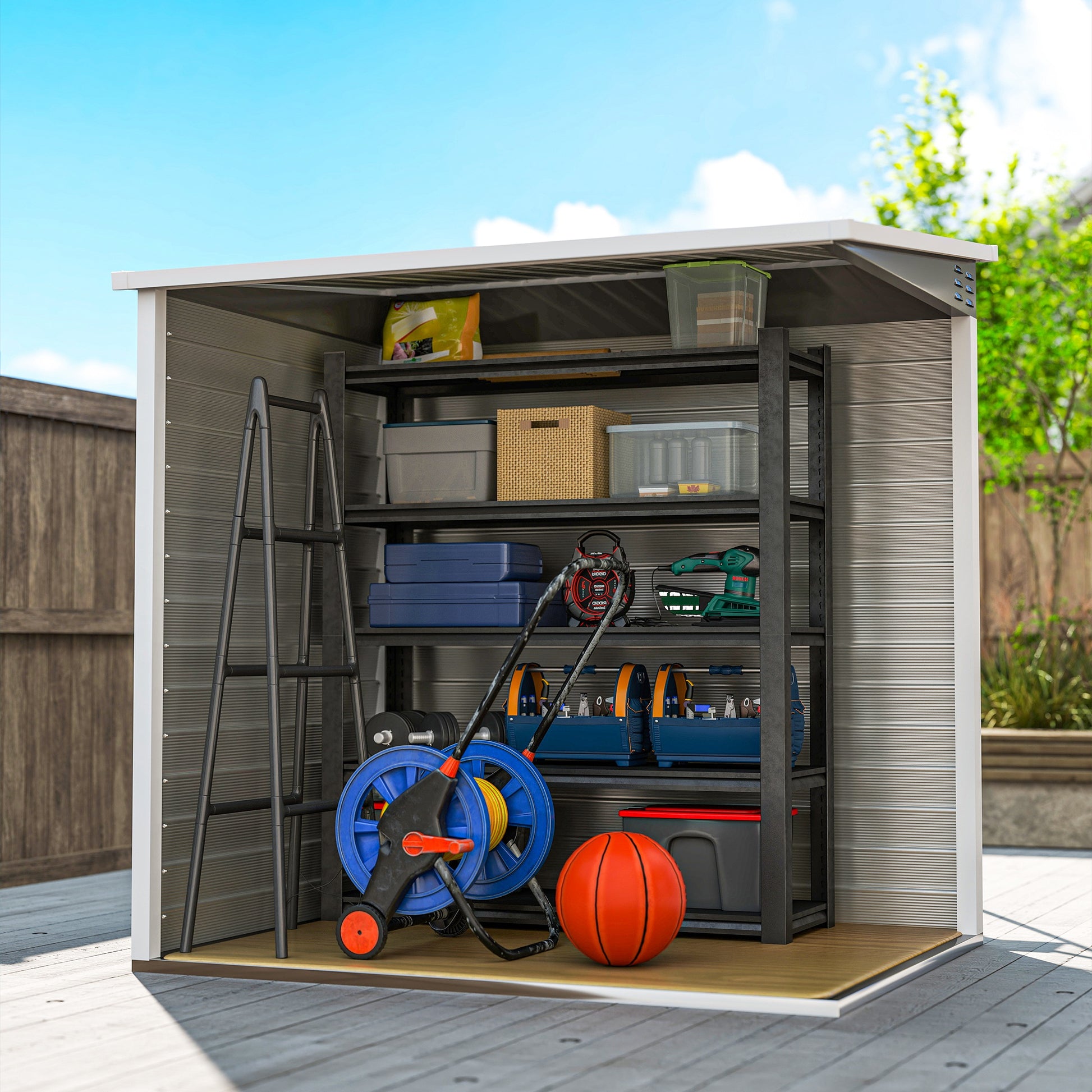 Metal Tool Shed 2.3m² 142x184x181cm Storage Shed with Foundation Pent Roof Window Lockable Door Gloves Weatherproof Garden Shed Outdoor Garden Shed for Garden Backyard Light Gray