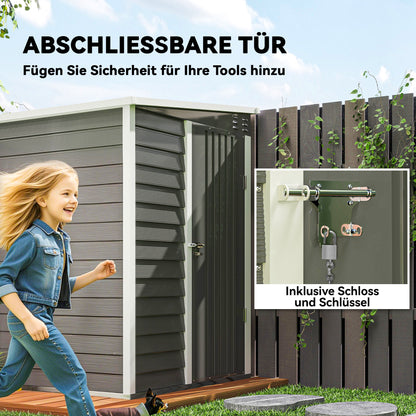 Metal Tool Shed 2.3m² 142x184x181cm Storage Shed with Foundation Pent Roof Window Lockable Door Gloves Weatherproof Garden Shed Outdoor Garden Shed for Garden Backyard Light Gray