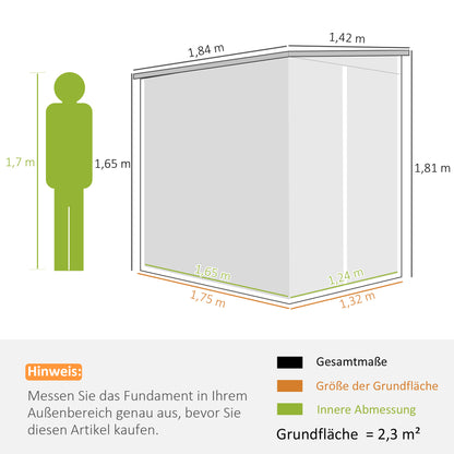 Metal Tool Shed 2.3m² 142x184x181cm Storage Shed with Foundation Pent Roof Window Lockable Door Gloves Weatherproof Garden Shed Outdoor Garden Shed for Garden Backyard Light Gray