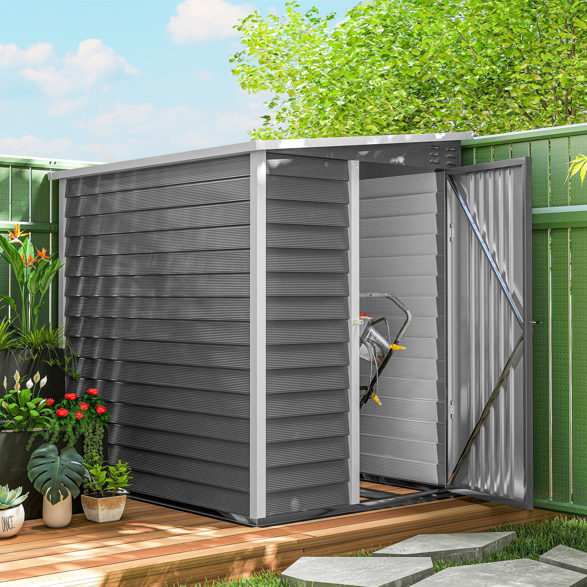 Metal Tool Shed 2.3m² 142x184x181cm Storage Shed with Foundation Pent Roof Window Lockable Door Gloves Weatherproof Garden Shed Outdoor Garden Shed for Garden Backyard Light Gray