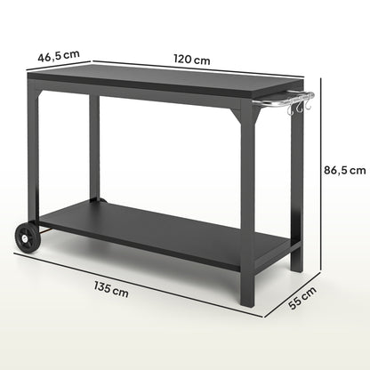 Steel Garden Trolley Plancha Cart Service Trolley with wheels Outdoor Trolley with worktop dim. 135L x 55W x 86.5H cm Black