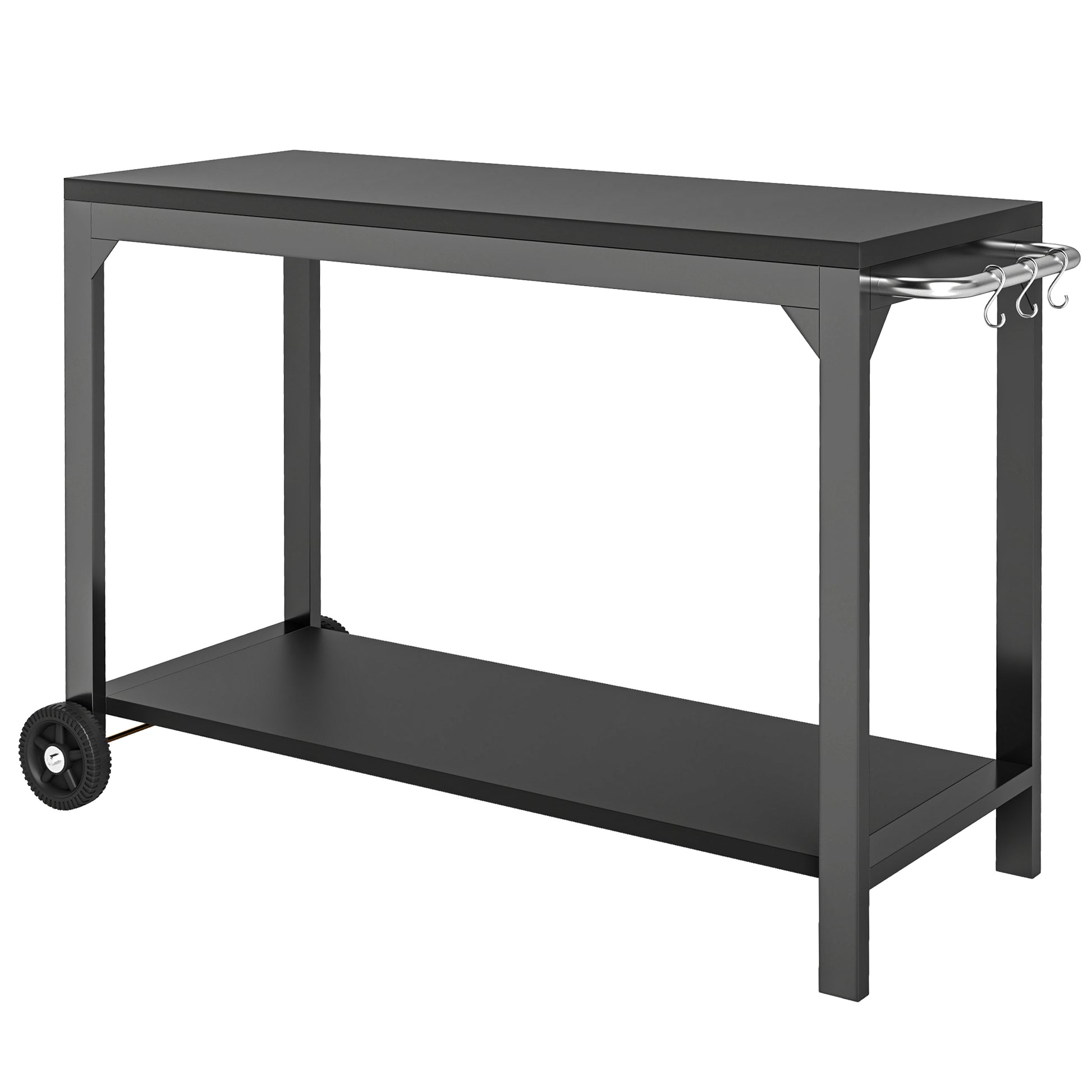 Steel Garden Trolley Plancha Cart Service Trolley with wheels Outdoor Trolley with worktop dim. 135L x 55W x 86.5H cm Black