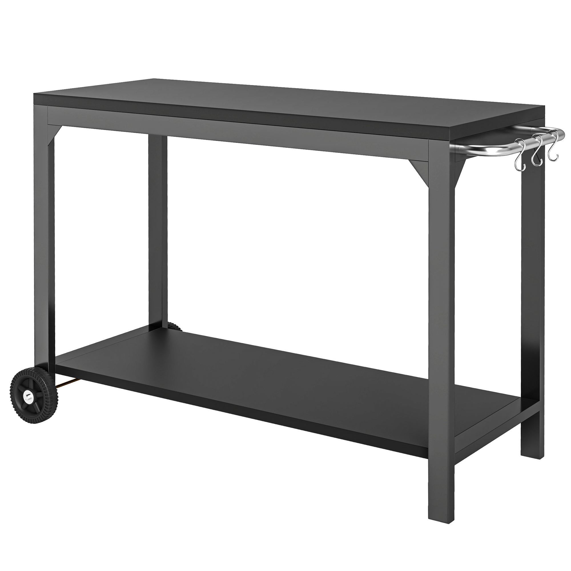 Steel Garden Trolley Plancha Cart Service Trolley with wheels Outdoor Trolley with worktop dim. 135L x 55W x 86.5H cm Black