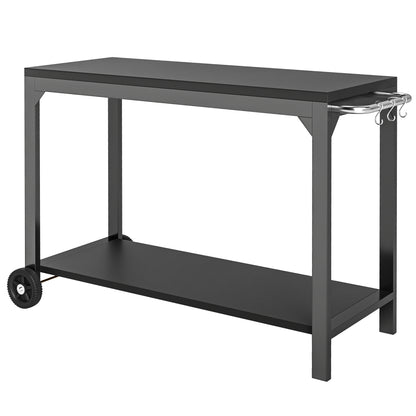 Steel Garden Trolley Plancha Cart Service Trolley with wheels Outdoor Trolley with worktop dim. 135L x 55W x 86.5H cm Black