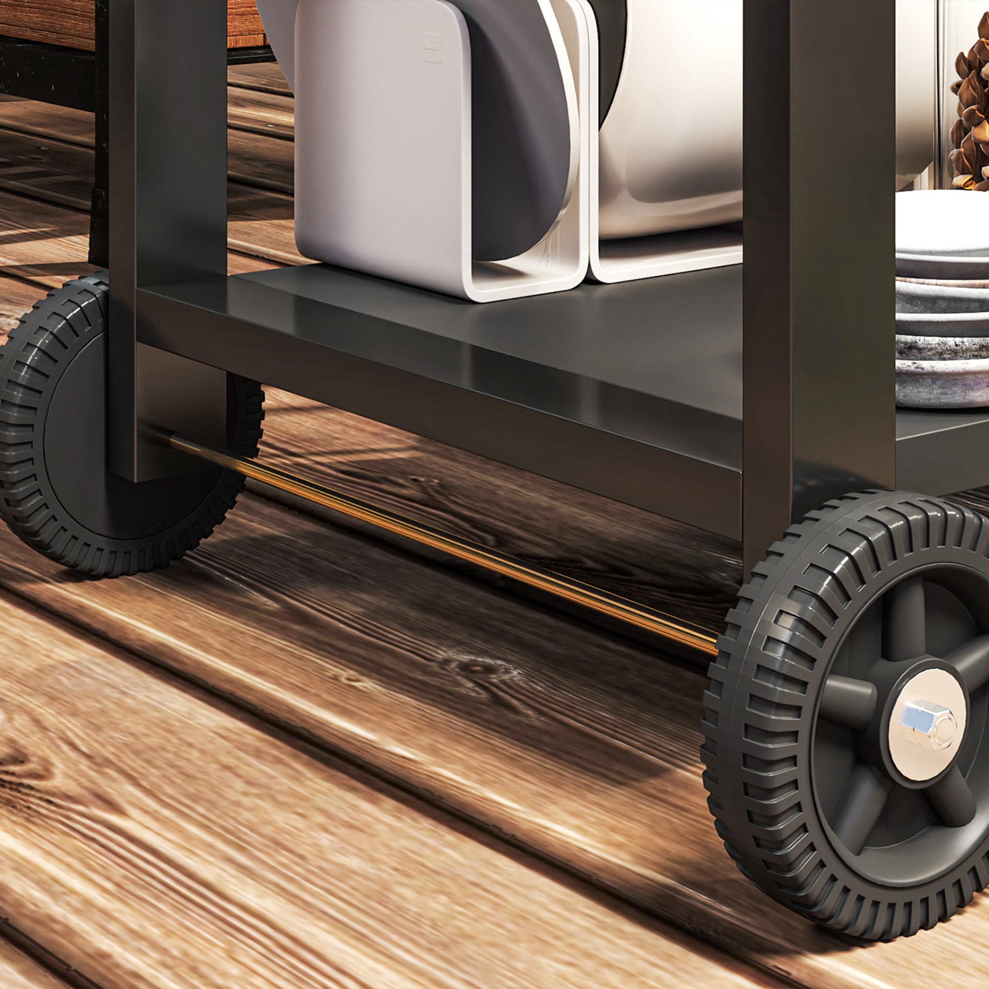 Steel Garden Trolley Plancha Cart Service Trolley with wheels Outdoor Trolley with worktop dim. 135L x 55W x 86.5H cm Black