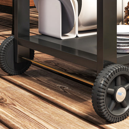 Steel Garden Trolley Plancha Cart Service Trolley with wheels Outdoor Trolley with worktop dim. 135L x 55W x 86.5H cm Black