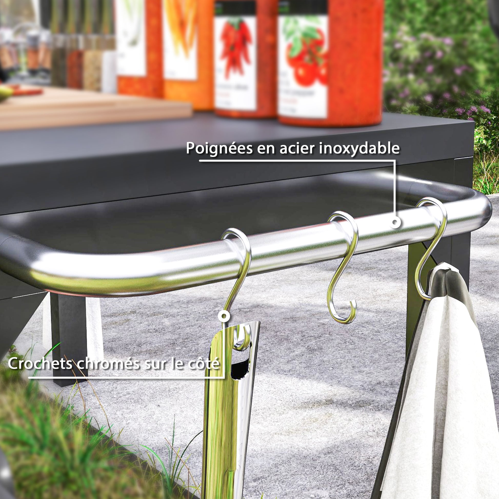 Steel Garden Trolley Plancha Cart Service Trolley with wheels Outdoor Trolley with worktop dim. 135L x 55W x 86.5H cm Black