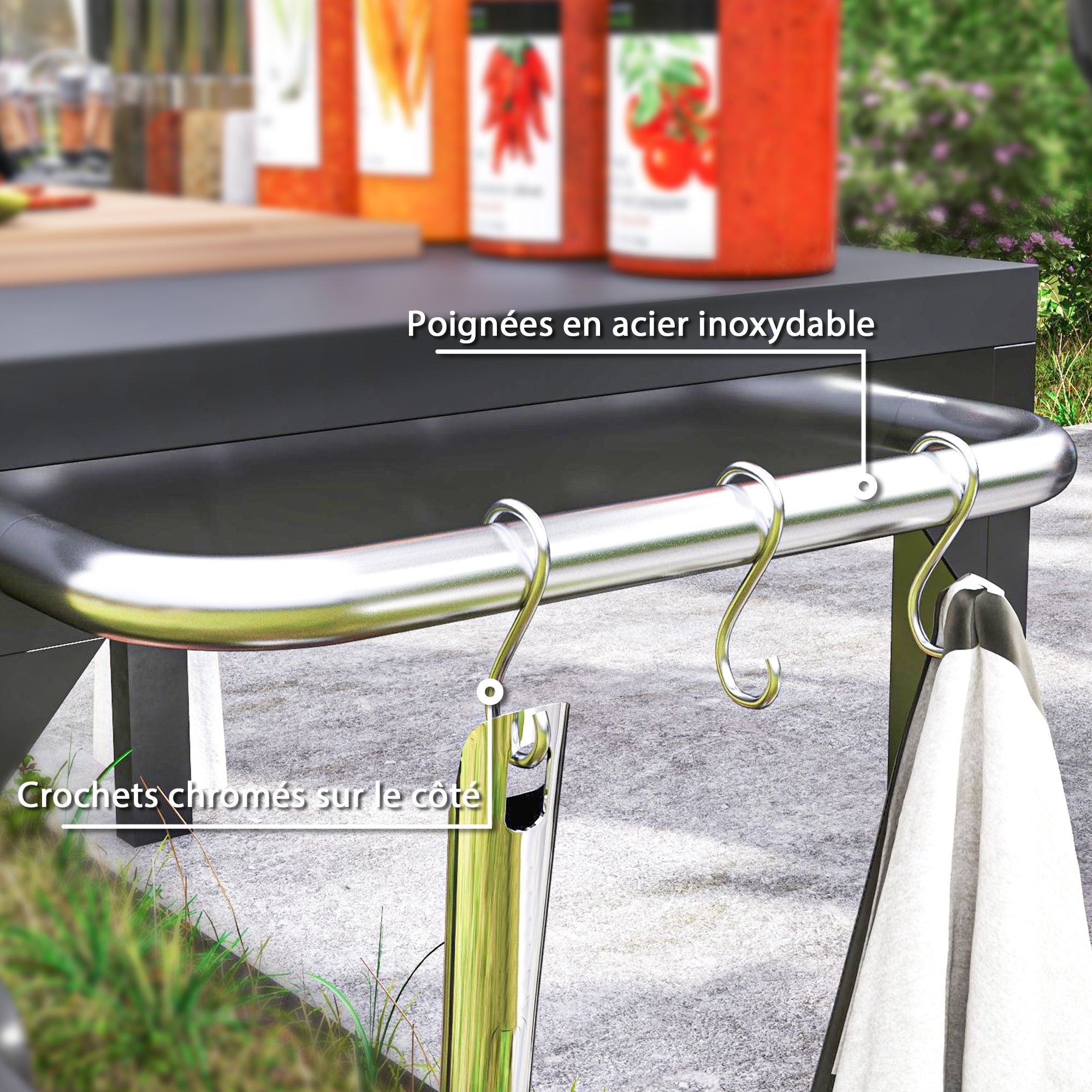 Steel Garden Trolley Plancha Cart Service Trolley with wheels Outdoor Trolley with worktop dim. 135L x 55W x 86.5H cm Black