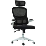 Ergonomic Office Chair with Flip-Up Armrests and Headrest, Swivel Desk Chair with Adjustable Height, Lumbar Support, and Rocking Function in Mesh Fabric for Study, Black