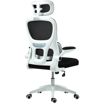 Ergonomic Office Chair with Flip-Up Armrests and Headrest, Swivel Desk Chair with Adjustable Height, Lumbar Support, and Rocking Function in Mesh Fabric for Study, Black