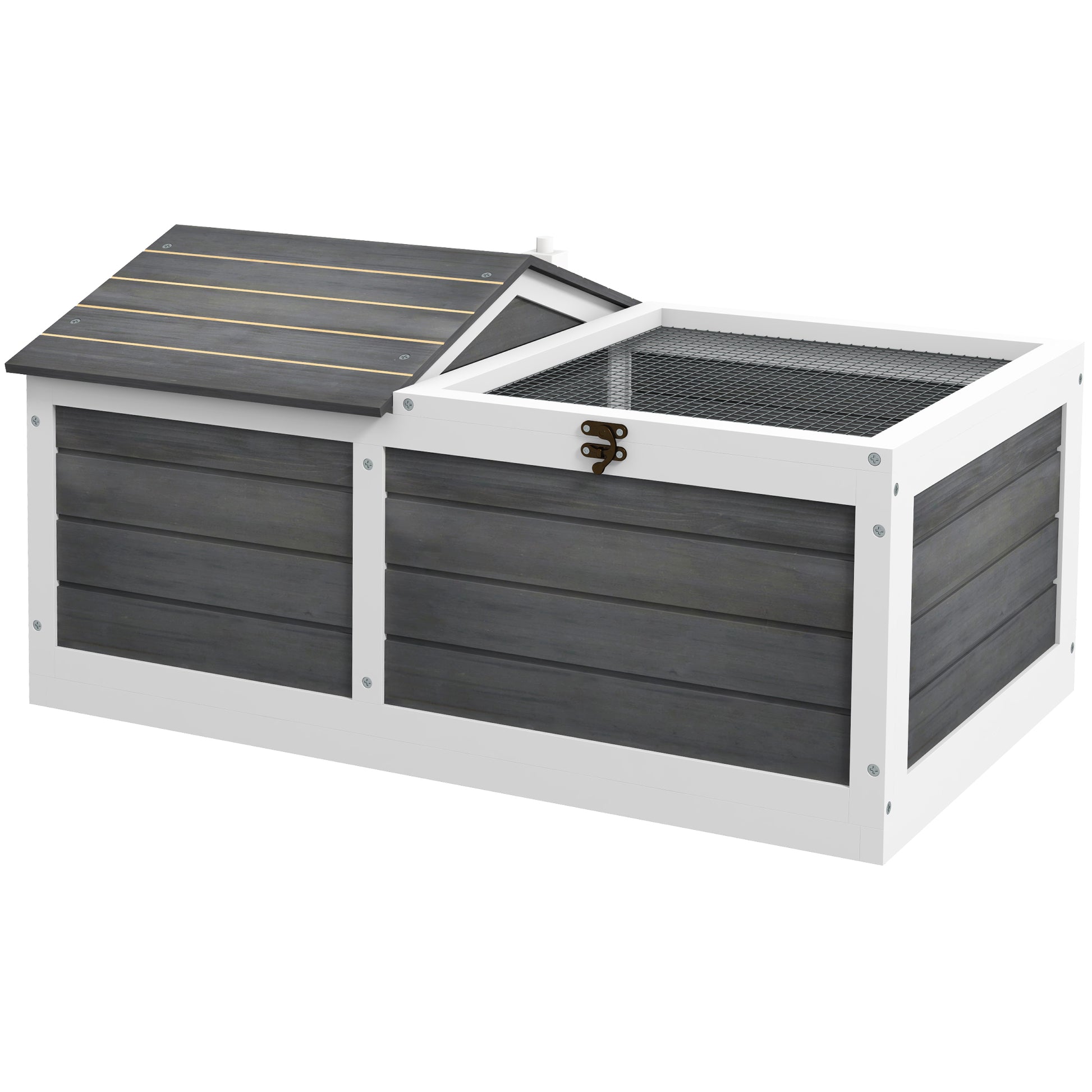 Wooden Enclosure Cage House for Small Pet Turtle with 2 Spaces 86 x 54 x 43 cm - Pine Wood