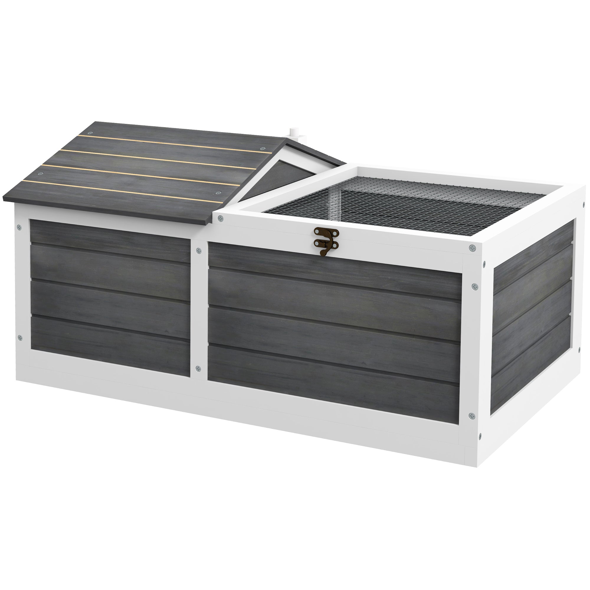 Wooden Enclosure Cage House for Small Pet Turtle with 2 Spaces 86 x 54 x 43 cm - Pine Wood