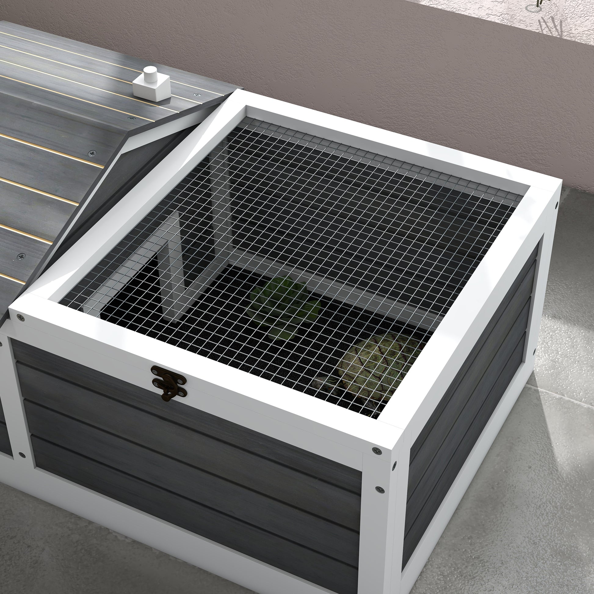 Wooden Enclosure Cage House for Small Pet Turtle with 2 Spaces 86 x 54 x 43 cm - Pine Wood
