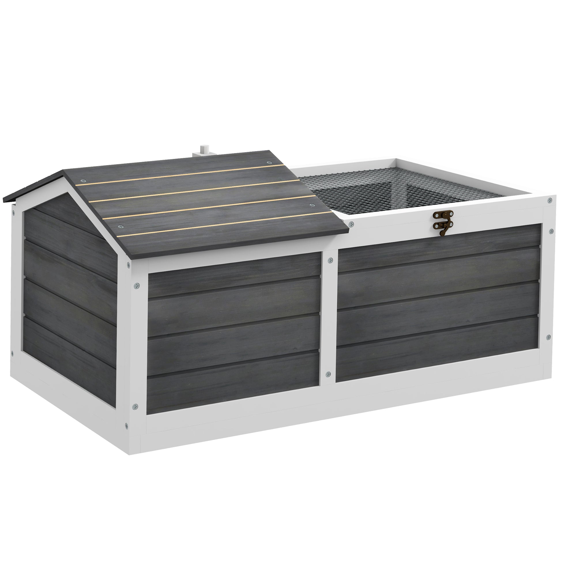 Wooden Enclosure Cage House for Small Pet Turtle with 2 Spaces 86 x 54 x 43 cm - Pine Wood