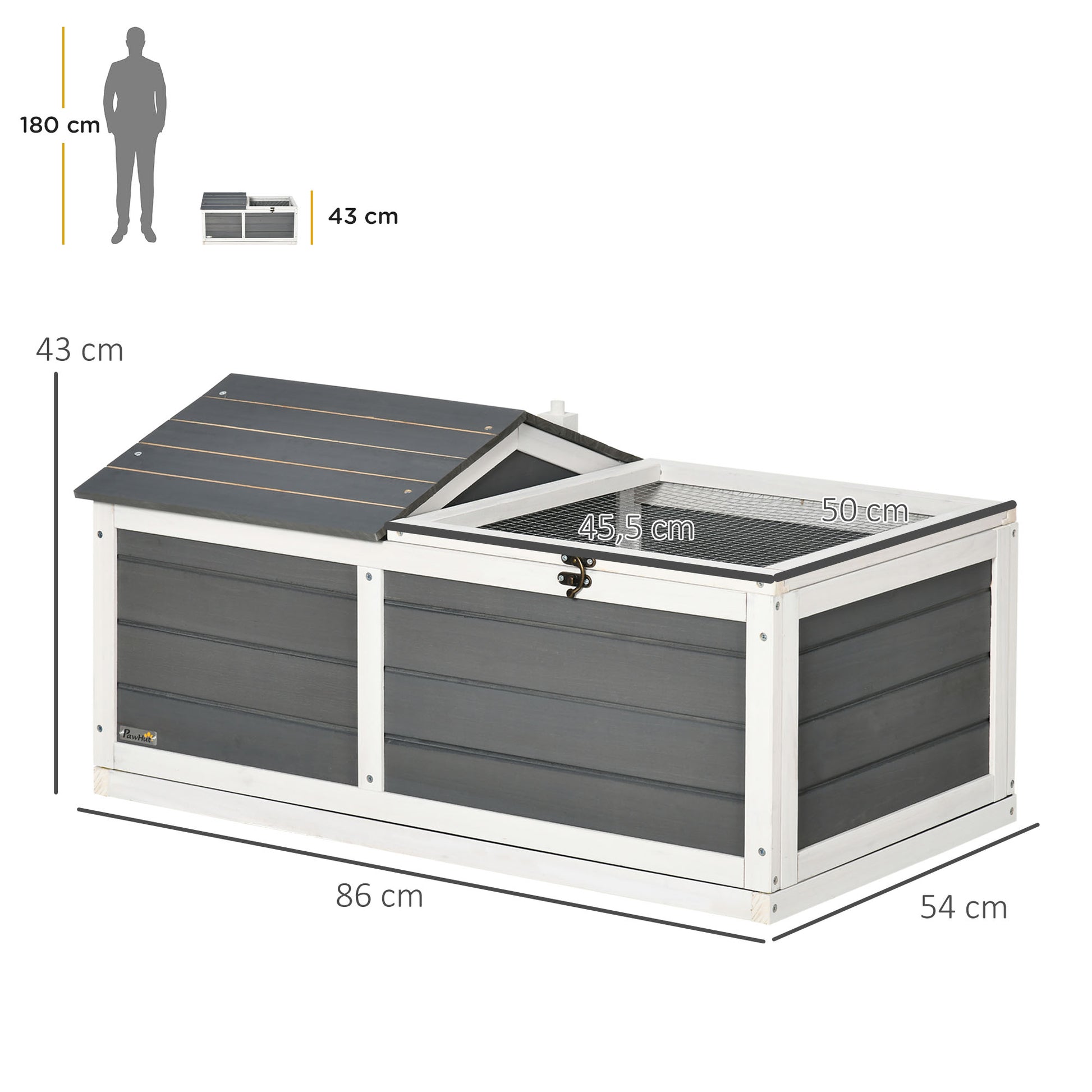Wooden Enclosure Cage House for Small Pet Turtle with 2 Spaces 86 x 54 x 43 cm - Pine Wood