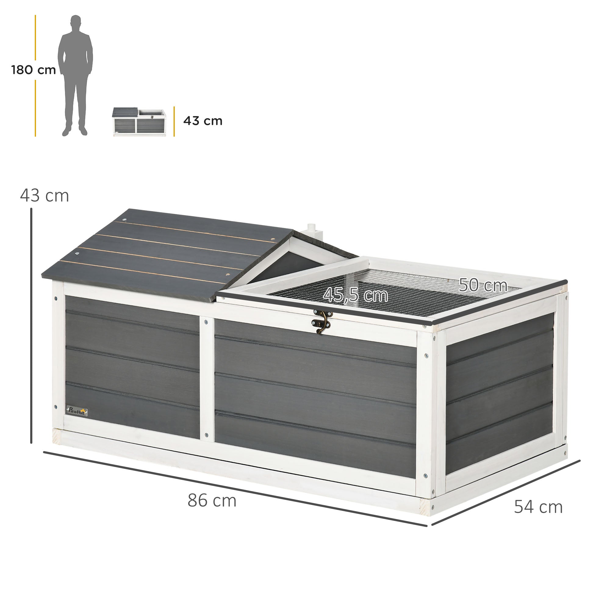 Wooden Enclosure Cage House for Small Pet Turtle with 2 Spaces 86 x 54 x 43 cm - Pine Wood