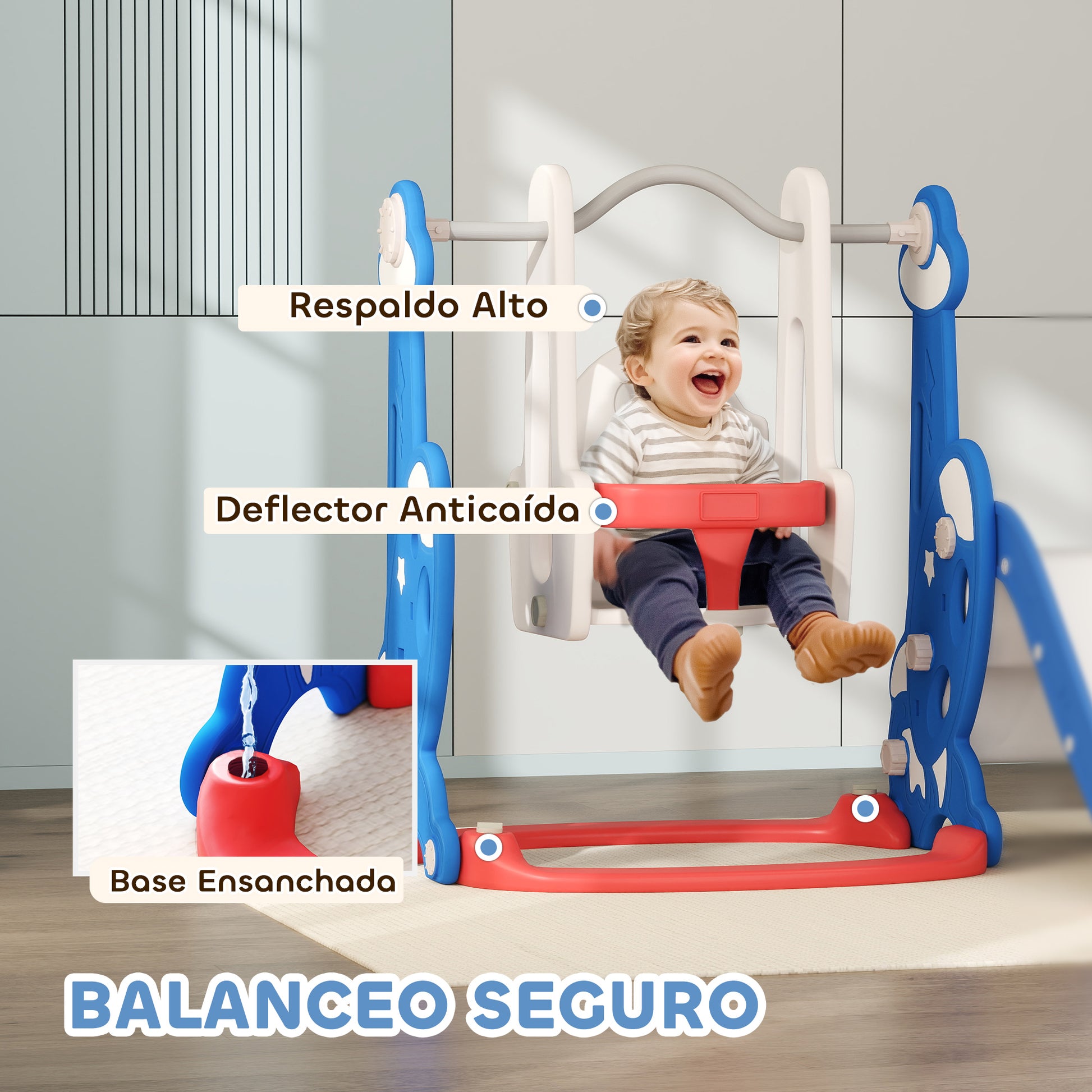 Kids Slide 4 in 1 Indoor Playground with Swing and Slide Climber Basketball Hoop Rocket Theme Multicolor