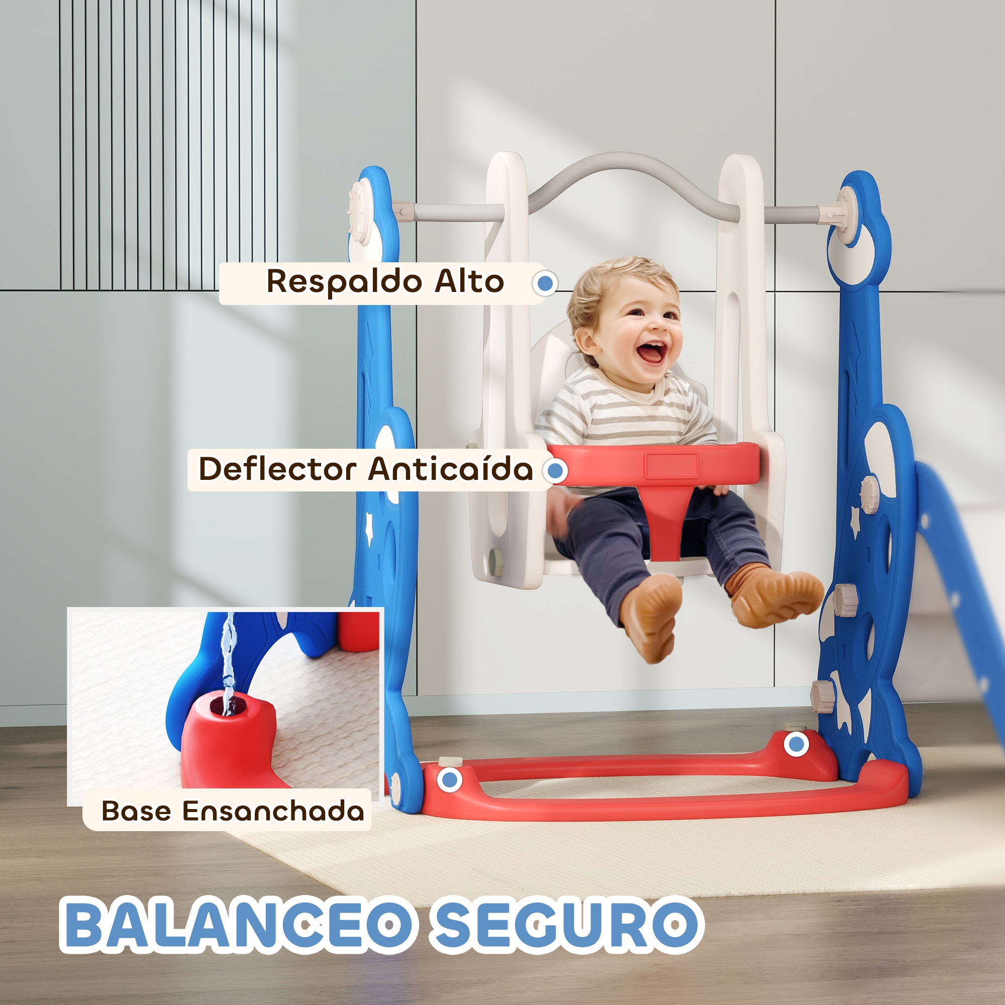 Kids Slide 4 in 1 Indoor Playground with Swing and Slide Climber Basketball Hoop Rocket Theme Multicolor