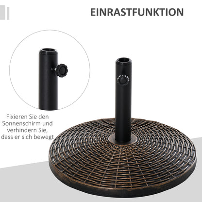 Sun Umbrella Stand Umbrella Holder Stand Base 25 kg Rattan Look Basket Stand Umbrella Ø35/Ø38/Ø48 mm Plastic + Cement Antique Bronze Ø53 x 40 cm