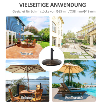 Sun Umbrella Stand Umbrella Holder Stand Base 25 kg Rattan Look Basket Stand Umbrella Ø35/Ø38/Ø48 mm Plastic + Cement Antique Bronze Ø53 x 40 cm