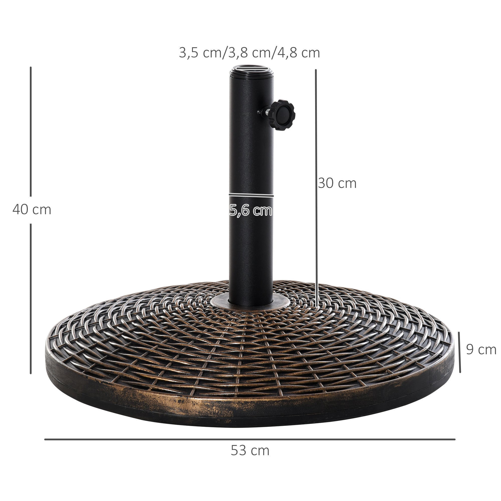 Sun Umbrella Stand Umbrella Holder Stand Base 25 kg Rattan Look Basket Stand Umbrella Ø35/Ø38/Ø48 mm Plastic + Cement Antique Bronze Ø53 x 40 cm