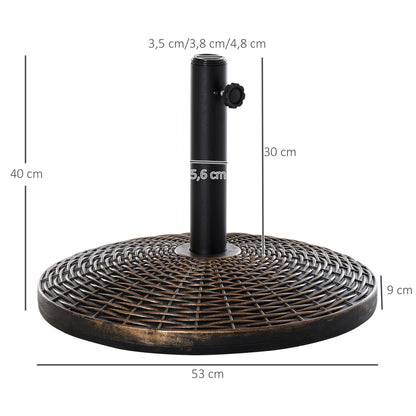 Sun Umbrella Stand Umbrella Holder Stand Base 25 kg Rattan Look Basket Stand Umbrella Ø35/Ø38/Ø48 mm Plastic + Cement Antique Bronze Ø53 x 40 cm