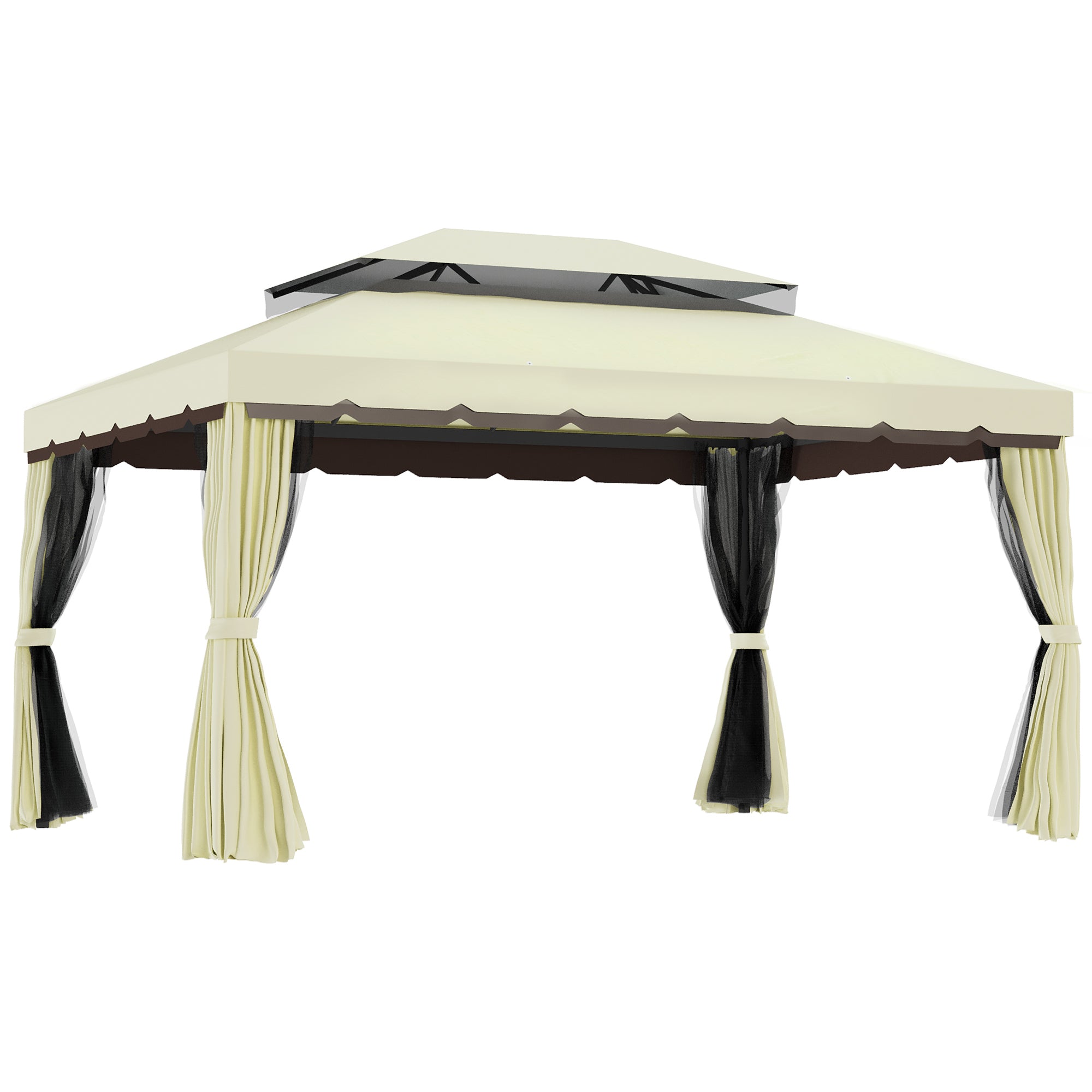 Garden Pavilion Gazebo Garden Tent Marquee Party Tent with 4 x Side Wall Weatherproof Aluminium Polyester Cream White 3.9 x 2.9 x 2.7 m