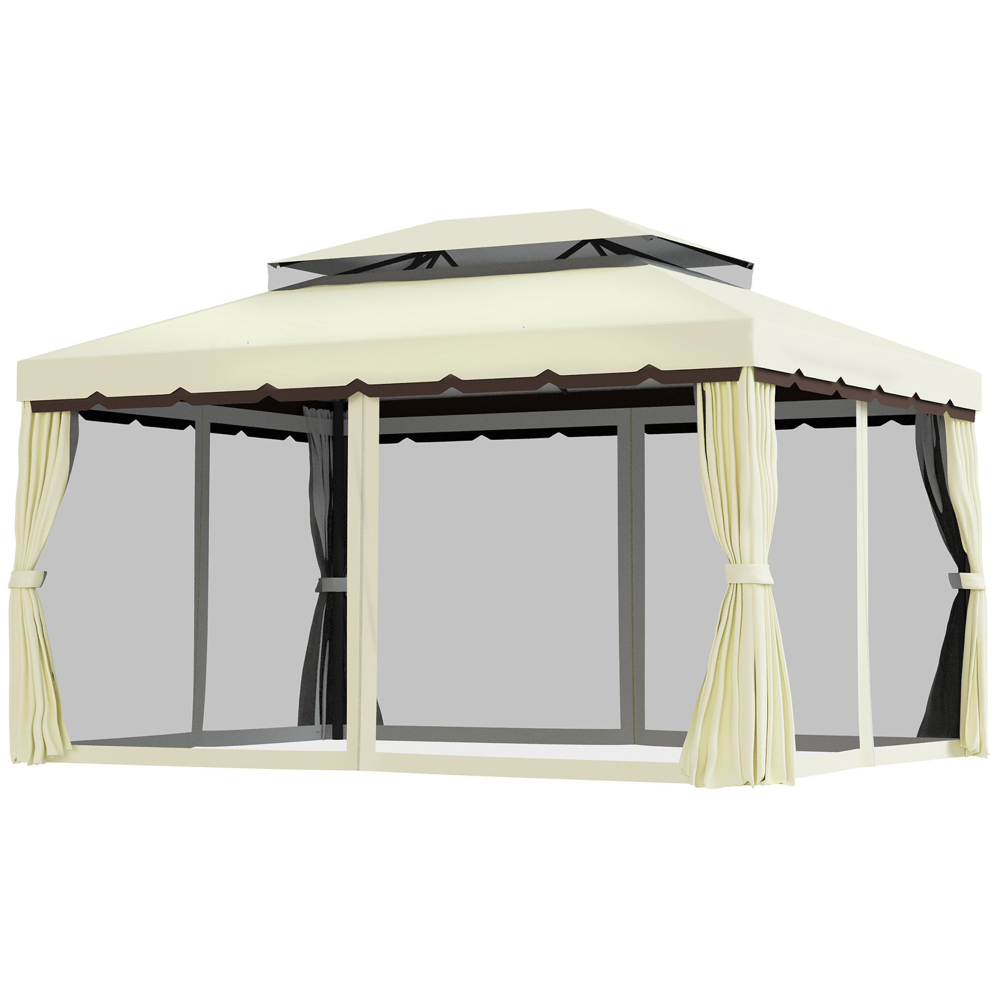 Garden Pavilion Gazebo Garden Tent Marquee Party Tent with 4 x Side Wall Weatherproof Aluminium Polyester Cream White 3.9 x 2.9 x 2.7 m