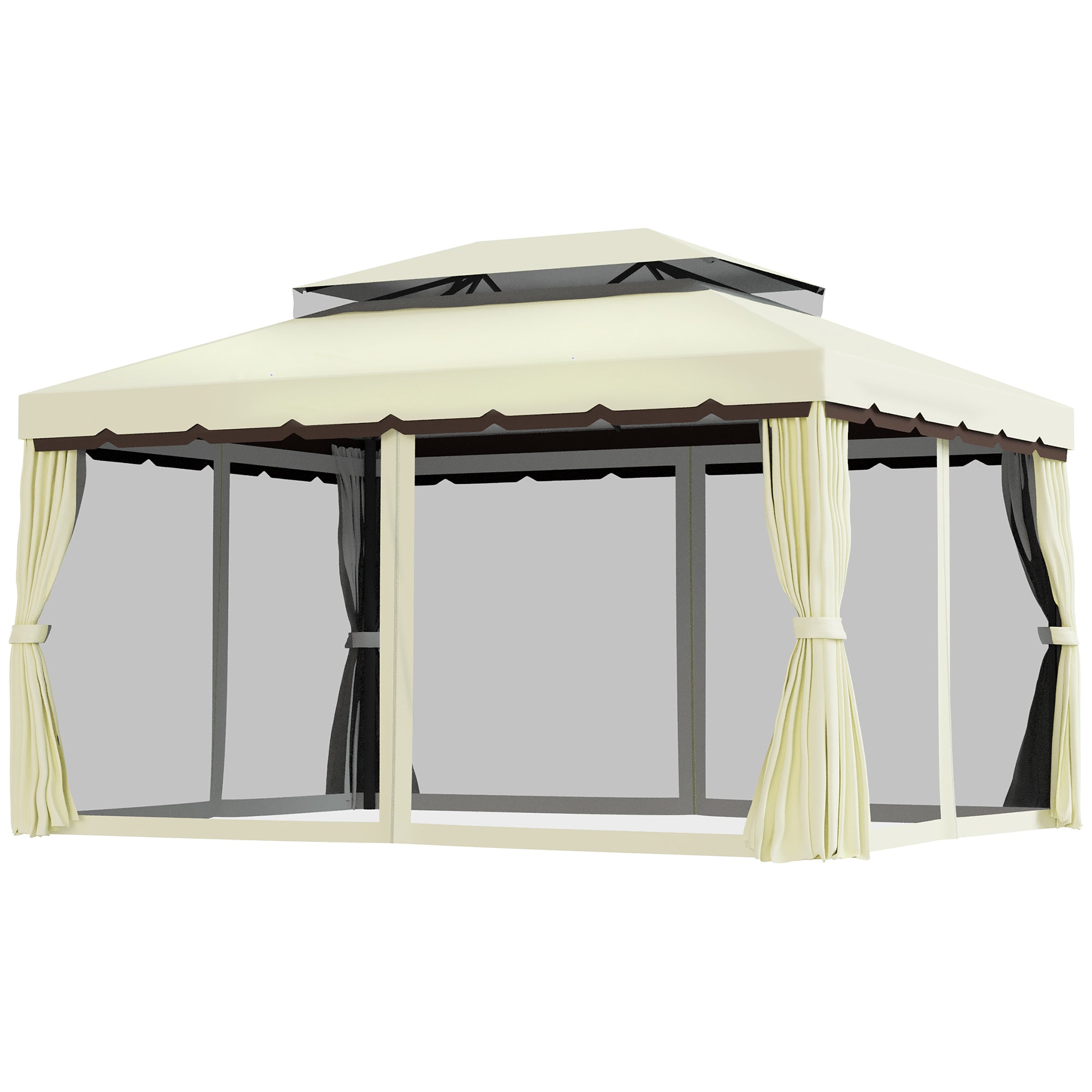 Garden Pavilion Gazebo Garden Tent Marquee Party Tent with 4 x Side Wall Weatherproof Aluminium Polyester Cream White 3.9 x 2.9 x 2.7 m