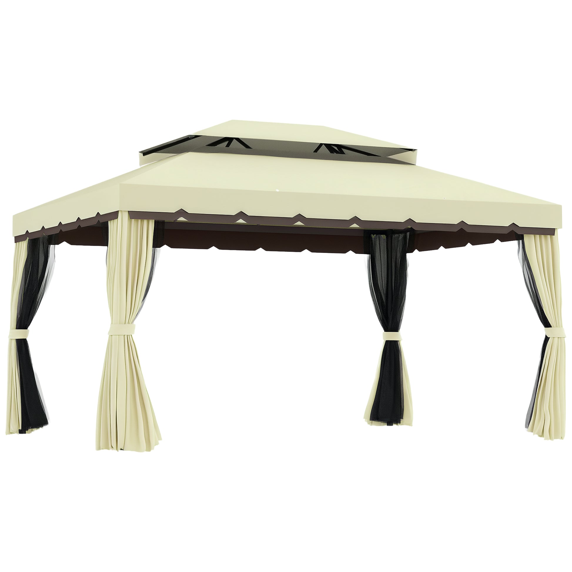 Garden Pavilion Gazebo Garden Tent Marquee Party Tent with 4 x Side Wall Weatherproof Aluminium Polyester Cream White 3.9 x 2.9 x 2.7 m