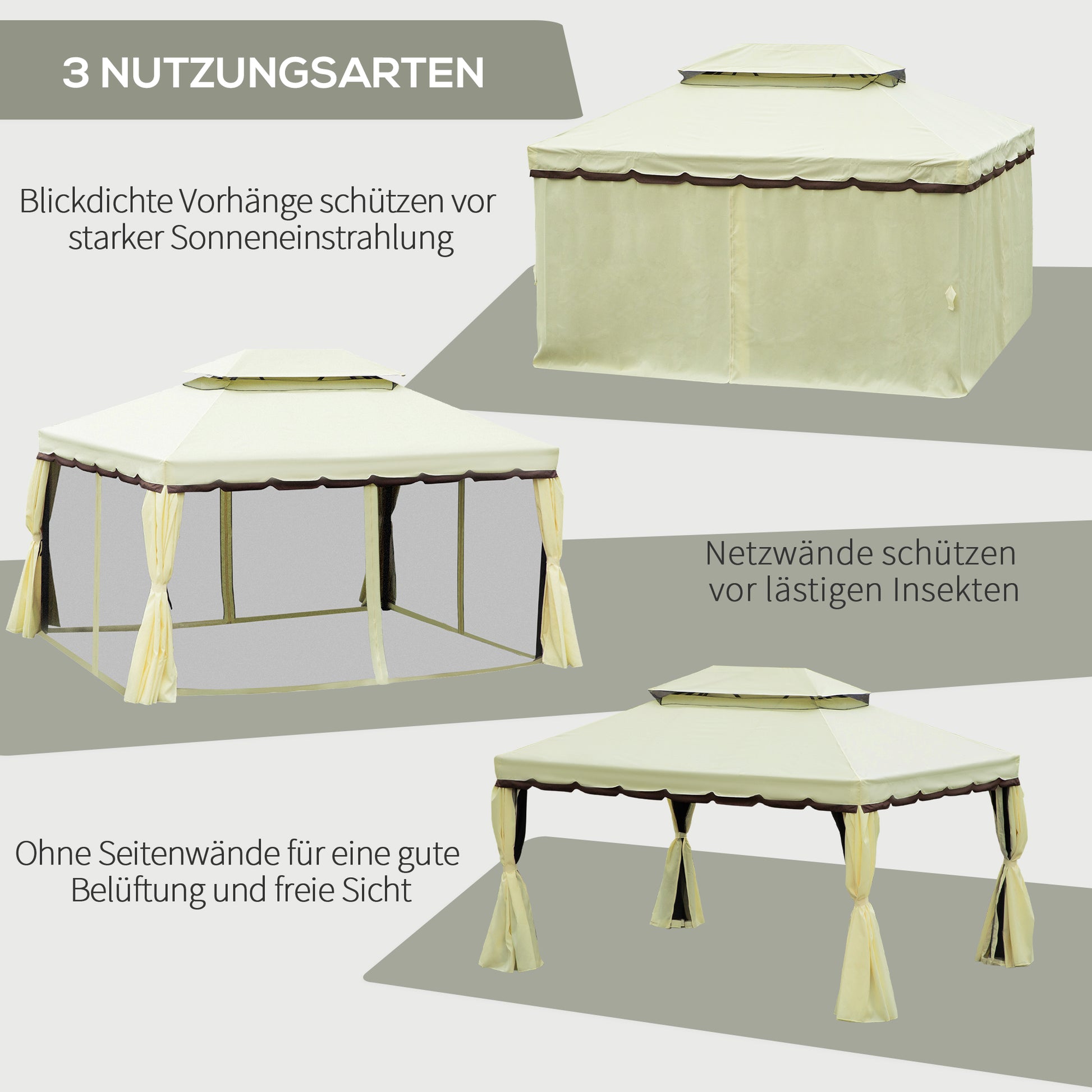 Garden Pavilion Gazebo Garden Tent Marquee Party Tent with 4 x Side Wall Weatherproof Aluminium Polyester Cream White 3.9 x 2.9 x 2.7 m