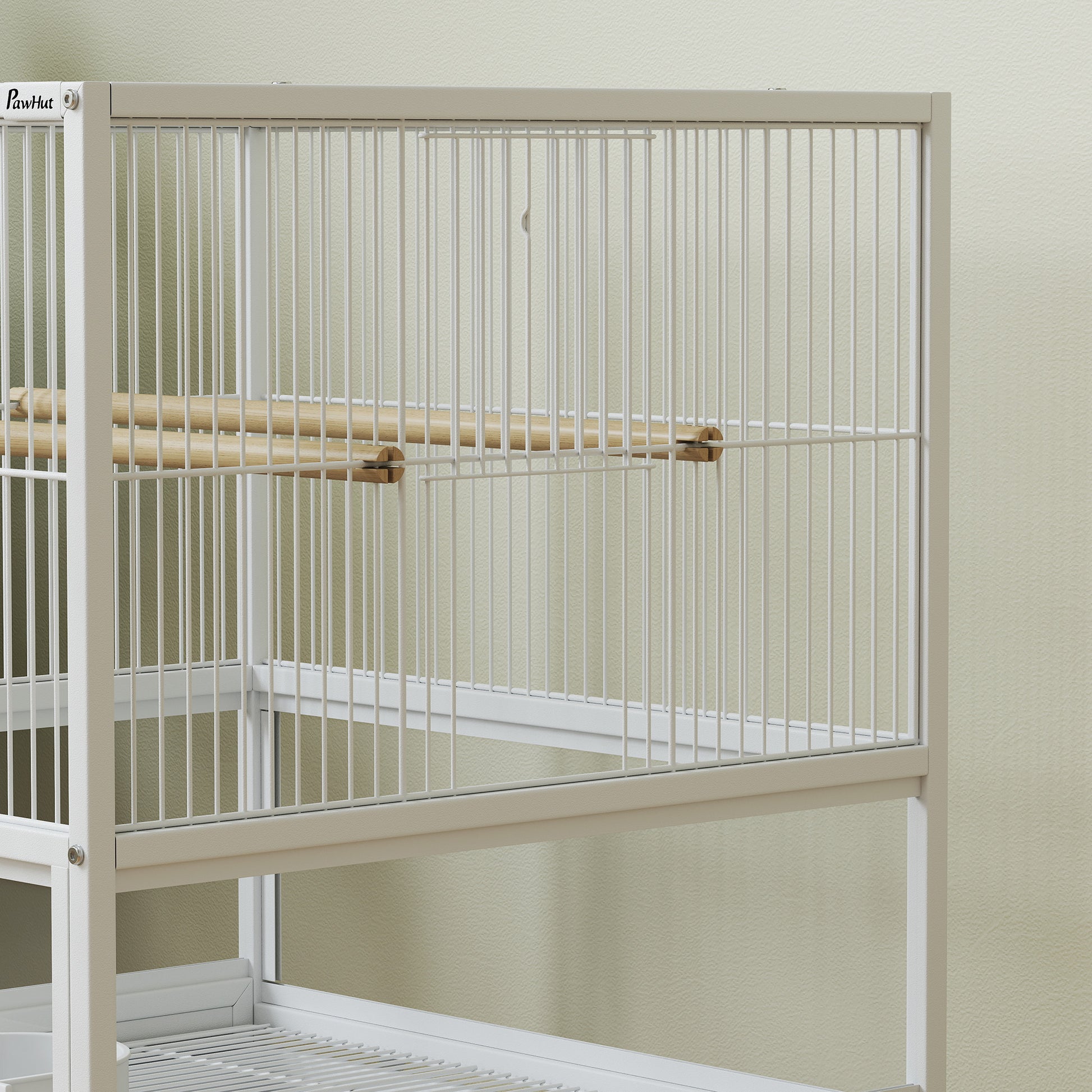 Bird Cage Large Birdcage with Wheels Acrylic Panels Feeders Perches Shelf Removable Trays Birdhouse for Parrots Canaries 48x46x83 cm White