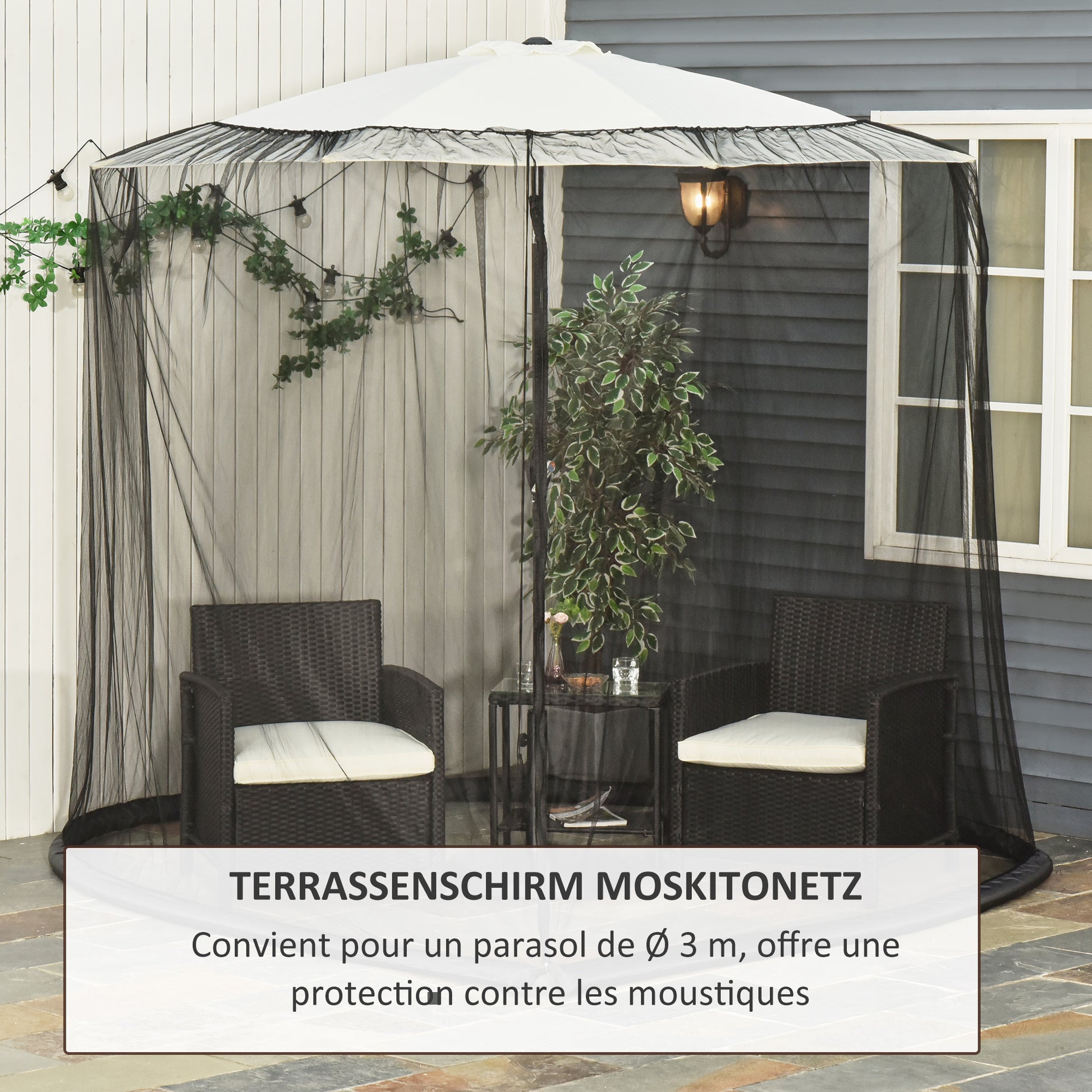 Mosquito Net for Parasols 300 cm Insect Net with Zipper Fly Screen Umbrella Mosquito Net Insect Protection for Outdoor Garden Terraces, Black