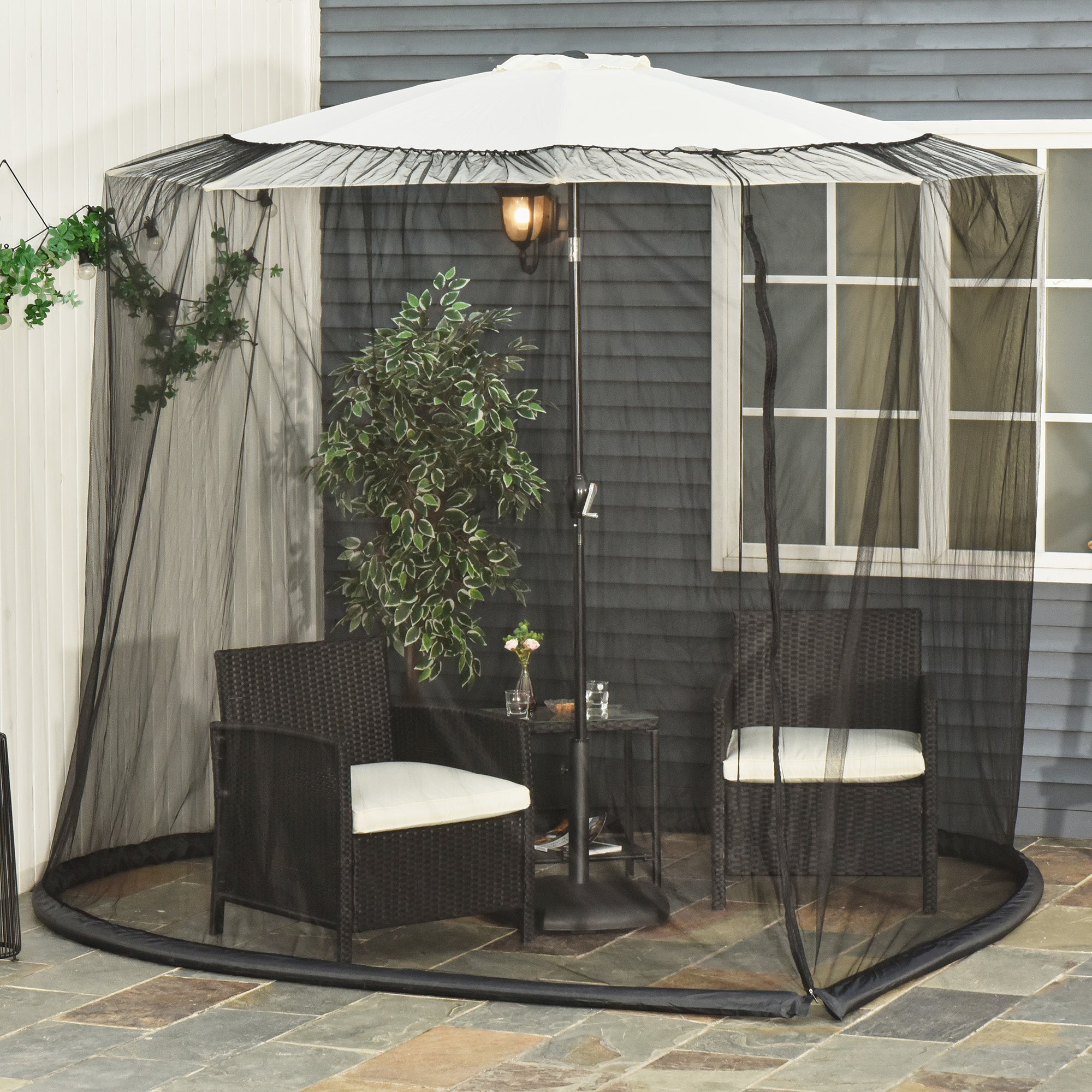 Mosquito Net for Parasols 300 cm Insect Net with Zipper Fly Screen Umbrella Mosquito Net Insect Protection for Outdoor Garden Terraces, Black